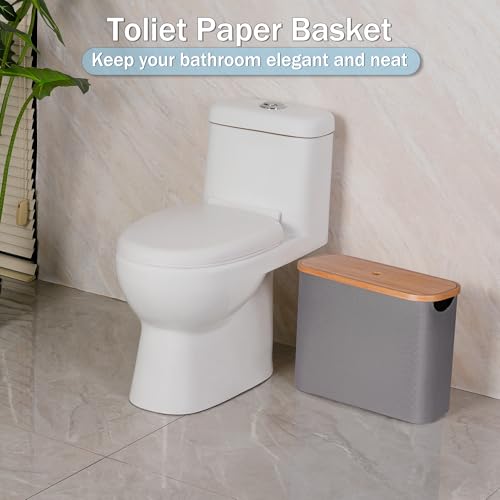 efluky Toilet Paper Storage, Toilet Paper Basket with Lid Organizer for Bathroom, Free Standing Holder with Storage, Grey - color: Grey