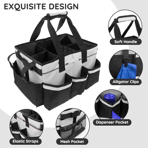 ZKOO Large Cleaning Caddy Bag with Handle, Built-in Sturdy Support Board, Adjustable Shoulder Strap, Multi-compartment Design Cleaning Supply Tote for Cleaners & Housekeepers (White) - color: White