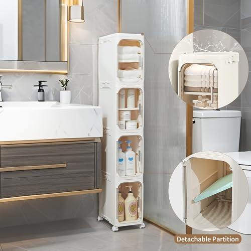 LXLXXL Narrow Storage Cabinet Slim Bathroom Storage Cabinet with Movable Wheels Tall Bathroom Organizer Skinny Cabinet for Small Spaces，2-Tier Beige - color: Beige, size: 2-Tier