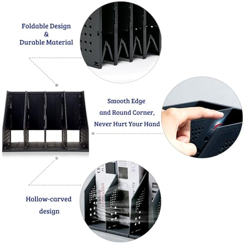 Marte Vanci Collapsible Magazine File Holder with 4 Vertical Compartments, Binder Holder for Desk, Desktop Binder Organizer for Notebook, Documents, Book, School Office Supplies(Black) - color: Black 4 Compartments