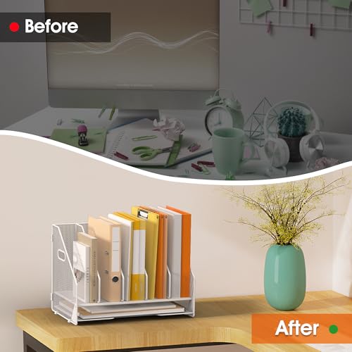 Desk File Folder Holder Organizer-5 Vertical Compartments Racks and Paper Letter Tray,Mesh Magazine File Holder Sorter,Desktop Accessories & Workspace Organizers for Home,Office,School-White - color: 5 Compartments-white