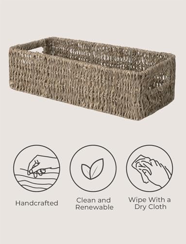 StorageWorks Seagrass Baskets with Built-in Handles, Bathroom Decor Box for Toilet Tank Top, 14 ¼"L x 6 ½"W x 3 ¾"H - color: Natural (Seagrass)