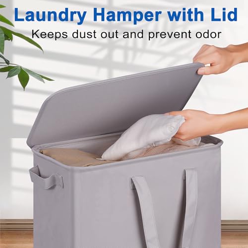 Vincona Slim Laundry Hamper with Lid and Wheels, Small Rolling Laundry Basket with Handle for Small Spaces, Tall Dirty Clothes Hampers for Dorm, Bathroom and Bedroom, 75L, Grey - color: Grey, size: 75L