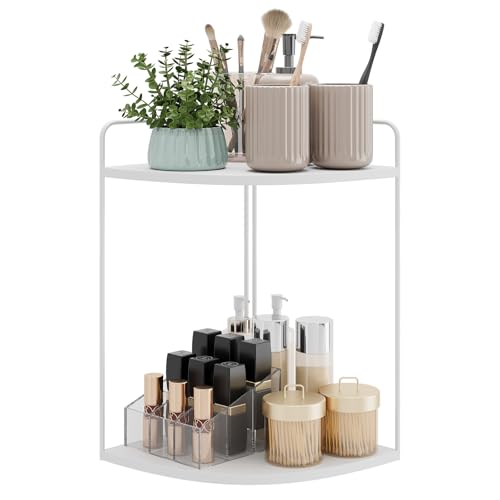 Forest Angle Bathroom Counter Organizer,Countertop Organizer,Vanity Organizers,Bathroom Storage,Bathroom Sink Caddy,Counter Shelf,Corner Counter,Corner Shelves(White) - color: White 2 Tier