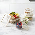Urban Green Glass Food Container Set with Glass Lid, 6 Pack, Food Storage Containers Set, Airtight, LeakProof, Micowave Safe, 100% Plastic Free, Meal Prep Containers (White Color) - color: White Sand-6P