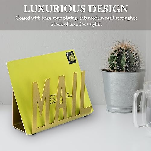 MyGift Mail Holder Organizer Countertop Modern Golden Metal with Cutout MAIL Lettering Design, Office Desktop Envelope and Document Storage Rack - color: Golden