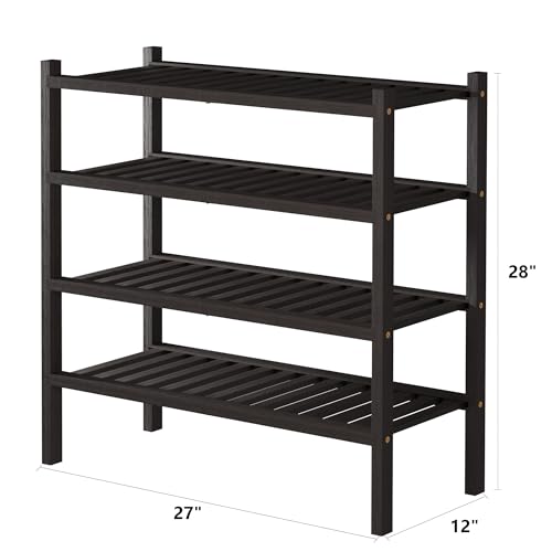 ROMGUAR CRAFT 4 Tier (Thick) Bamboo Shoe Rack for Closet Free Standing Wood Shoe Shelf for Entryway Small Space Stackable 27"x12"x28" (Black Brown) - color: Brown, size: 4 Tier(Thick)
