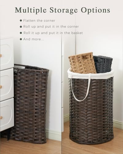 SETVSON Laundry Basket with Lid Round Rattan Laundry Hamper with Lid and Handles 29.1 Gal (110 L) Handwoven Woven Basket with Removable Bags and 2 Mesh Bags for Bathroom Living Room Brown - color: Brown, size: 110L