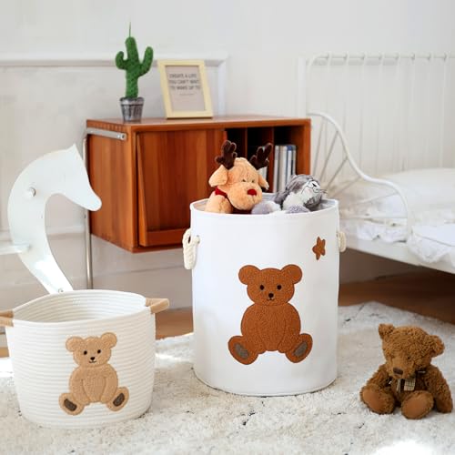 INough Large Laundry Basket Tall Baskets Storage for Dirty Clothes, Toys Storage Bins Baby Hamper 58L Clothes Hamper Blanket Basket Baby Toys Organizer for Nursery Bedroom Living Room Decor, Bear - color: Bear, size: XL