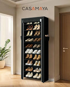 CASAMAYA Shoe Rack with Covers, 10 Tiers Tall Shoe Rack Organizer, Large Capacity Shoe Shelf Storage, Hold 20 Pairs of Shoes, Vertical Shoe Storage Organizer for Closet, Entryway, Black, SRT102B01 - size: 17.7"W - 10 Tier