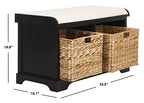 SAFAVIEH Home Collection – Freddy Black Storage Bench with Wicker Baskets & Cushion, Entryway Seating Bench, Fully Assembled (AMH5736B) - color: Black