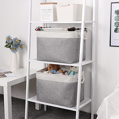 Bidtakay Storage Baskets for Organizing Large Storage Bins for Shelves 2 Pack 16x12 in Fabric Baskets for Blanket Nursery Toy Storage Collapsible Organizer Bins Closet Organizers Storage-Grey&White - color: White&Grey, size: 2 Pack-L-16x11.8x11.8 In