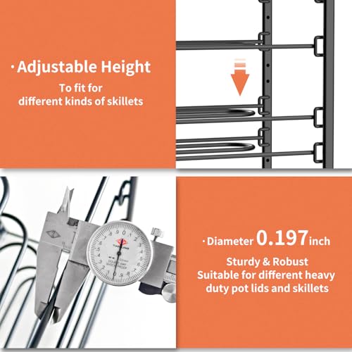 JAQ Pots and Pans Organizer, 13.18 inch Heavy Duty Pot Lids Rack Holder Adjustable Height for Muffin Tins, Baking Sheets, Skillets,Cookware,Bakeware in Cabinets Shelf Countertop Pantry-Black - color: Black
