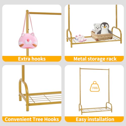 Baby Clothes Organizer, Kids Dress Up Storage Rack, Small Clothes Rack with Metal Storage Shelf, Kids Closet Organizers, Baby Closet (Gold) - color: Gold