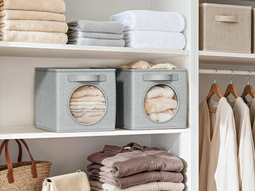 Vailando Ultra Thick Fabric Foldable Storage Cubes with Mesh Window - 11 Inch Cube Storage Organizer for Clothes, Shelves, Offices, Toys & Misc, Light Gray, 4 Pack - color: Light Gray, size: 4pcs-Cube 11"