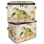 Custom Storage Basket with Name, Personalized Storage Bins with Zipper Lid, Foldable Fabric Storage Box Large capacity with Handle Starfish Turtle - color: Option 26