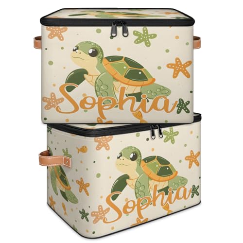 Custom Storage Basket with Name, Personalized Storage Bins with Zipper Lid, Foldable Fabric Storage Box Large capacity with Handle Starfish Turtle - color: Option 26