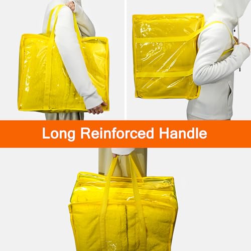 Vieshful 40L Yellow Clear Clothes Storage Bag Colorful Clothes Organizer with Zipper Vinyl Storage Bag for Comforter, Blanket, Bedding, Duvet, Transparent Moving Totes 3 Pack - color: Yellow-3 Pack, size: 40L