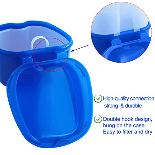 Dental Retainer Cup Holder Mouthguard Cleaning Case with Strainer Basket, Denture Bath Box Storage Cup Holder for Travel Cleaning - Dark Blue - color: Dark Blue