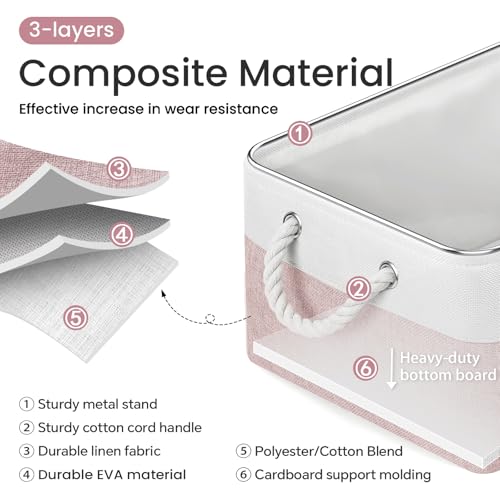 Large Storage Baskets- 15.7x11.8x8.26 inch Storage Bins for Shelves and Closet Organizing, Foldable Fabric Bin for Home Organization Clothes and Laundry (3-Pack, White&Pink) - color: WhitePink, size: 15.7inX11.8inX8.26in-3P