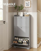 VASAGLE Shoe Cabinet with 3 Flip Drawers, Shoe Organizer, Adjustable and Removable Dividers, Holds 12-20 Pairs, Entryway, 9.4 x 23.6 x 47.7 Inches, Dove Gray ULBC036GD02S - color: Dove Gray, size: 9.5"D x 23.6"W x 47.7"H, style: shoe cabinet