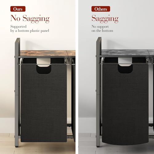 Kitstorack Laundry Basket Organizer, Laundry Hamper with Shelf & 2 Pull-Out Removable Bags, Dirty Clothes Hamper Organizer for Laundry Room Bathroom and Dorm, 2 x 11.8 gallons (44.5L) - color: Rustic Brown、Black, size: 2 Bags(28.4"L x 12.6"W x 27.6"H)