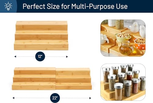 RoyalHouse Bamboo Expandable Spice Rack Organizer, 3-Tier Adjustable Kitchen Cabinet, Countertop Display Shelf, Space Organizer for Kitchen and Bathroom (Pack of 2) - color: Bamboo Spice Rack Pack of 2