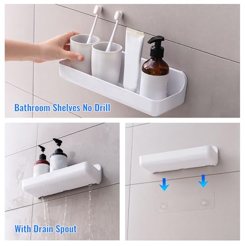 Diesisa 2pc Acrylic Wall Mounted Shower Caddy, Adhesive Shelf, Bathroom Shelves for Wall, No Drilling Hang Walls,Stick on Shelf, with Self Adhesive Tape, for Bathroom, Kitchen, Living Room - color: 2pcs-white