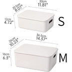 Yishyfier Plastic Storage Baskets With Lid Organizing Container Lidded Knit Storage Organizer Bins for Shelves Drawers Desktop Closet Playroom Classroom Office (M+2S, Light grey) - size: M+2S