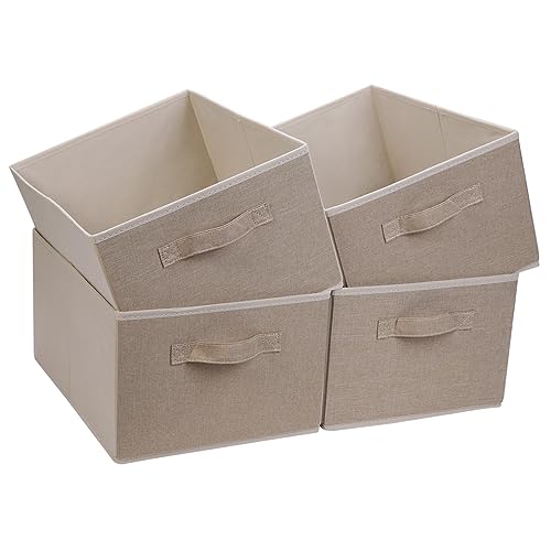 BOMKEE Collapsible Sorage Bins, Storage Cubes Baskets Collapsible Fabric Storage Boxes with Handles for Home and Office (Set of 4, Beige, 15.4 x 11.4 x 7.91inch) - color: Beige, size: 15.4x11.4x7.9inch