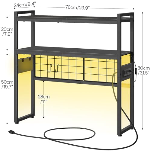 HOOBRO Desktop Bookcase, 2-Tier Office Desktop Organizer, 29.9" Wooden Storage Rack with Outlets, Display Shelf Rack with Light Strip, Desk Hutch for Office, Black BB11UDSJ01 - color: Black, size: 29.9"D
