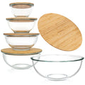 Stackable Space-Saving Set of 5 Nesting Glass Bowls with Bamboo Lids for Foodprep, Storage, Baking, Mixing & Cooking, Microwave & Oven Safe BPA Free Heat Resistant Inert Borosilicate Glass - color: 5 Mixing Bowls with Bamboo Lids