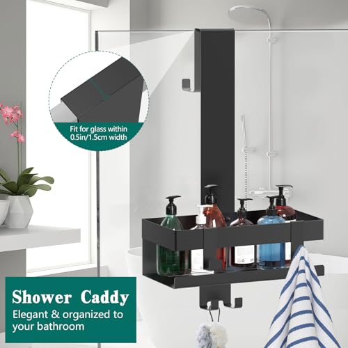 Emibele Over The Door Shower Caddy, 304 Stainless Steel Hanging Shower Caddy Rustproof Shower Shelves, No Drilling Hanging Shower Organizer for Bathroom Glass Door, Black - color: Dark Black, style: 1-Tier