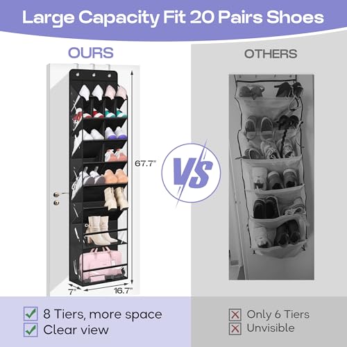 MISSLO Clear Over the Door Shoe Organizer Large Deep Pockets Hanging Shoe Rack for Closet Fit 20 Pairs Shoe Holder for Sneakers Boots Storage, Black - color: Black