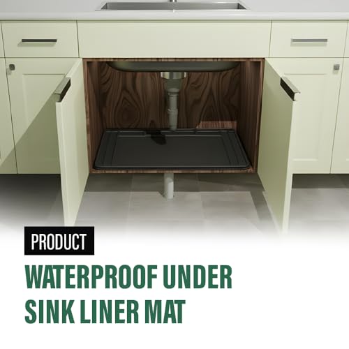 GRAND ORANGE Waterproof Under Sink Liner Mat for Kitchen Bathroom -28” x 19" -Durable, Flexible Tray – Home undersink Organizer Must Haves Black