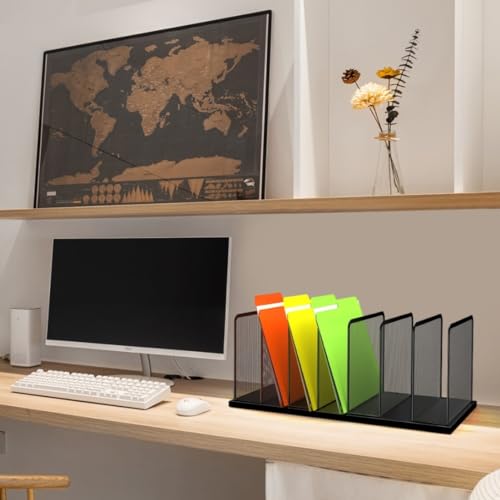 Kuntine.B Desk File Organizer 7 Upright Mesh Desktop Organizer File Sorter Office Organization File Holder for Home, Office & Classroom - color: Black, size: 1 Pack 7-Section