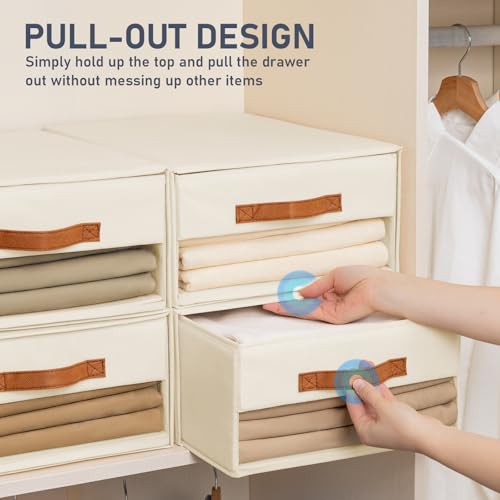 DIMJ Closet Organizers and Storage - Fabric Bins with Drawers for Closet Foldable Clothes Organizers with Clear Window, Stackable Storage Drawers for Bedroom, Living Room, 4-Pack, Beige - color: Beige, size: Large - 4 Pack