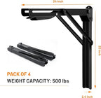Wallmaster 24inch Folding Shelf Brackets Garage Heavy Duty Steel Max Load 500lb Floating Wall Mounted Collapsible Shelf Bracket Space Saving (Pack of 4, No Board) - style: 4 Pack