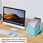 5-Section Desk File Organizer, Metal Mesh Folder Organizer for Documents, Mail & Office Papers (Blue) - color: Blue