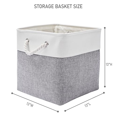 13 x 13 Inch Storage Cubes,6 Pack Cube Storage Bins for Shelves，Fabric Collapsible Storage Bins with Handles, Foldable Storage Basket for Organizing Clothes, Toys, Books (White&Gray) - color: White&Gray（cube）