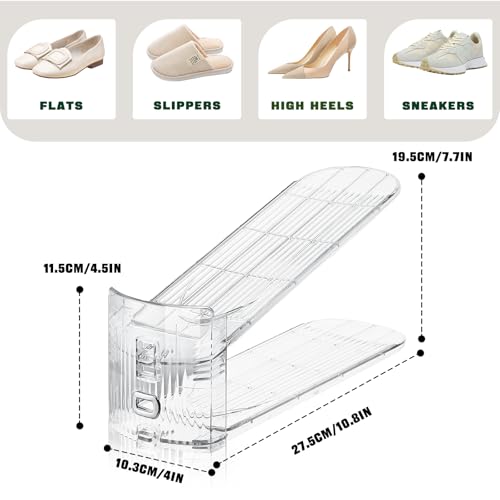 FENRUNXU 10 Pack Transparent Shoe Stacker,Shoe Slots Organizer for Closet, Shoe Display Space Saver,Adjustable Shoe Rack Organizer Holder for High Heels,Sneakers(Transparent) - color: Transparent, size: 10 Pack