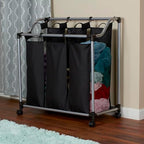 Household Essentials Triple Laundry Sorter with Wheels, Tapered Metal Frame, Removable Polyester Bags, Ventilated, Smooth Rolling Casters, Great for Sorting Laundry Large