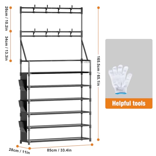OYREL Shoe Rack 6 Tier Shoes Organizer 24-30 Pairs Shoe Racks for Closet Front Door Entrance Large Capacity Space Saving Shoe Storage Organizer with Multifunctional 5 Hooks and Side Pocket - color: Black, size: 6 Tier