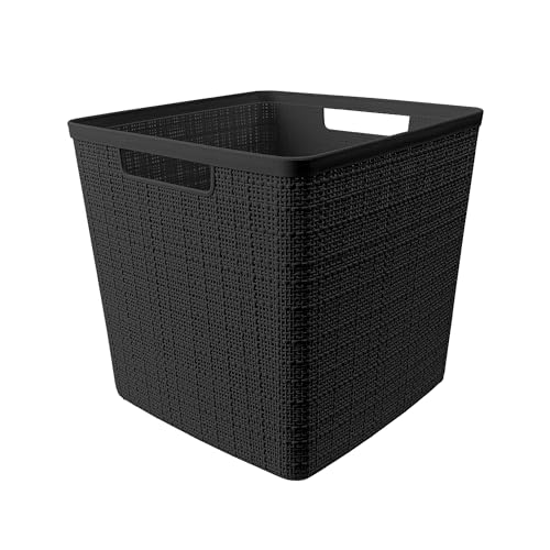 Curver Set of 4 Large Cube 17L Jute Decorative Plastic Organization and Storage Baskets - Perfect Bins for Home Office, Closet Shelves, Kitchen Pantry and All Bedroom Essentials, Black - color: Black, size: Large Cube 17L