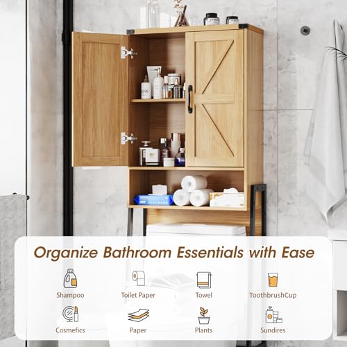 Over The Toilet Storage Cabinet with 2-Door Design Bathroom Organizers and Storage with Anti-Tip Device Over Toilet Organizer with Shelves for Bathroom,Restroom,Laundry Natural - color: Natural