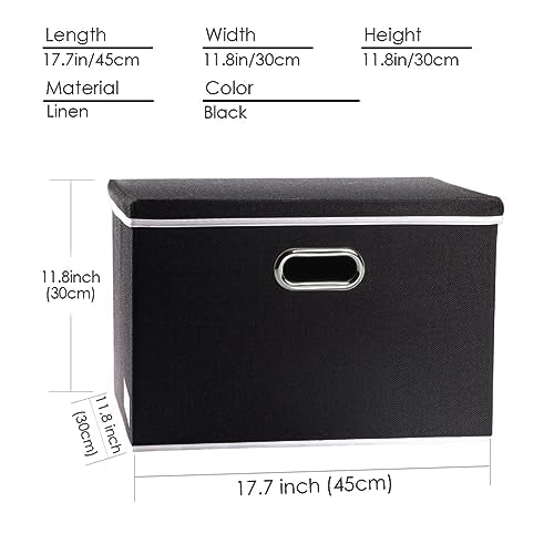 PRANDOM Large Foldable Storage Boxes with Lids [5-Pack] Organizer Containers Baskets Cube with Cover for Home Bedroom Closet Office Black17.7x11.8x11.8 For 6+ Year Old Boys and Girls - color: Black, size: L(5-Pack)