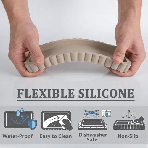 Small Silicone Bathroom Vanity Tray, Sink Caddy for Dish Soap Dispenser, Sponge Holder for Kitchen Sink, Rectangle Bathroom Countertop Organizer for Perfume, Jewelry, Candle (7.9” * 4”, Khaki) - color: Khaki, size: 7.9" x 4" x 0.7"