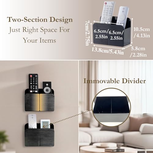 LINFIDITE Adhesive TV Remote Control Holder Wall Mount TV Remote Holder For Bedside Wall Remote Control Caddy Storage Organizer Stand Box （For 2 Or 4 Remote Controls – Black – Quantity 1） - color: Gloss Black, size: 1 Pcs Fxed Dividers