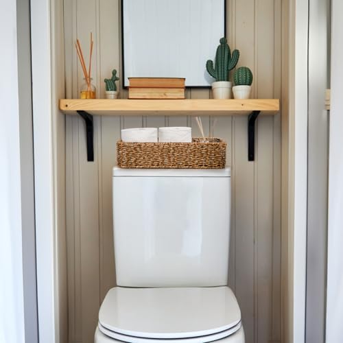 ZAVOOS 2 Pack Toilet Tank Basket, Handwoven Rectangular Wicker Shelf Baskets for Organizing, Decorative Countertop Storage Bin with Built-in Handle for Bathroom Tank Top, Bedroom Closet