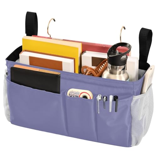 Purple Bedside Caddy Storage Bag Bedside Organizer for College Dorm Top Bunk Bed Hanging Storage Organizer 6 Pockets with Hooks for Book Glasses Phone Holder - color: Purple